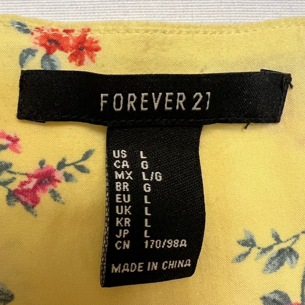 Forever 21 Butter Yellow Rose Y2K Floral Spaghetti Strap Mini Dress Juniors L - Picture 3 of 8
